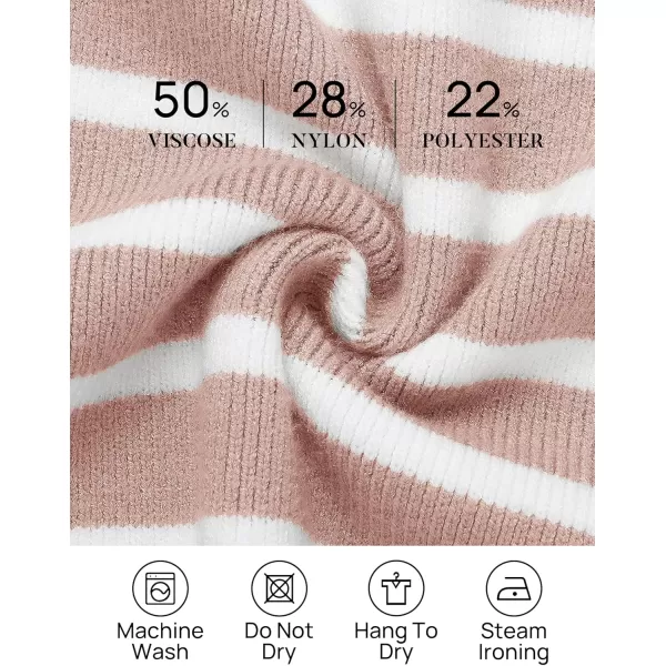 ZESICA Womens Striped Sweaters Half Zipper Long Sleeve Ribbed Knit Loose Oversized Pullover Sweater TopsPink