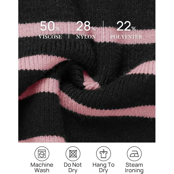ZESICA Womens Striped Sweaters Half Zipper Long Sleeve Ribbed Knit Loose Oversized Pullover Sweater TopsPinkblack