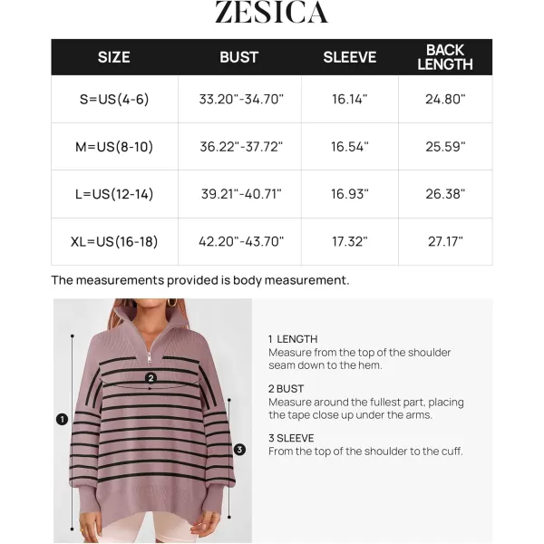ZESICA Womens Striped Sweaters Half Zipper Long Sleeve Ribbed Knit Loose Oversized Pullover Sweater TopsPurple