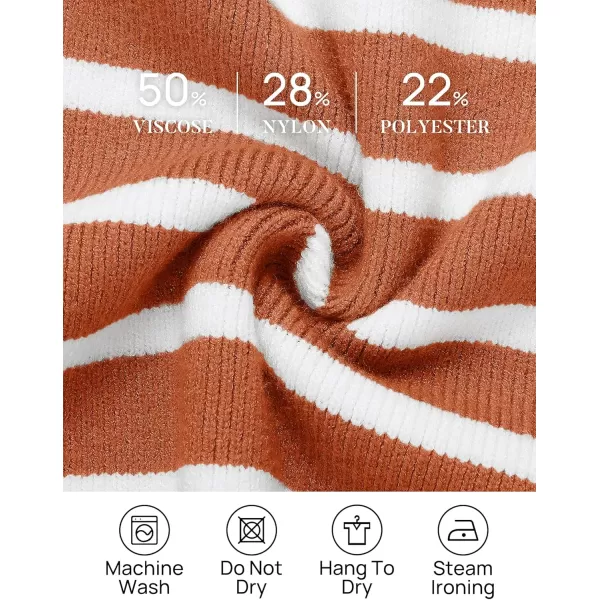 ZESICA Womens Striped Sweaters Half Zipper Long Sleeve Ribbed Knit Loose Oversized Pullover Sweater TopsRust