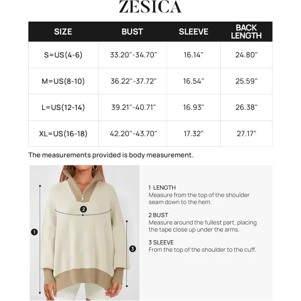 ZESICA Womens Striped Sweaters Half Zipper Long Sleeve Ribbed Knit Loose Oversized Pullover Sweater TopsSand