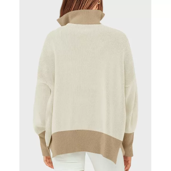 ZESICA Womens Striped Sweaters Half Zipper Long Sleeve Ribbed Knit Loose Oversized Pullover Sweater TopsSand