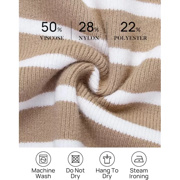 ZESICA Womens Striped Sweaters Half Zipper Long Sleeve Ribbed Knit Loose Oversized Pullover Sweater TopsToffee