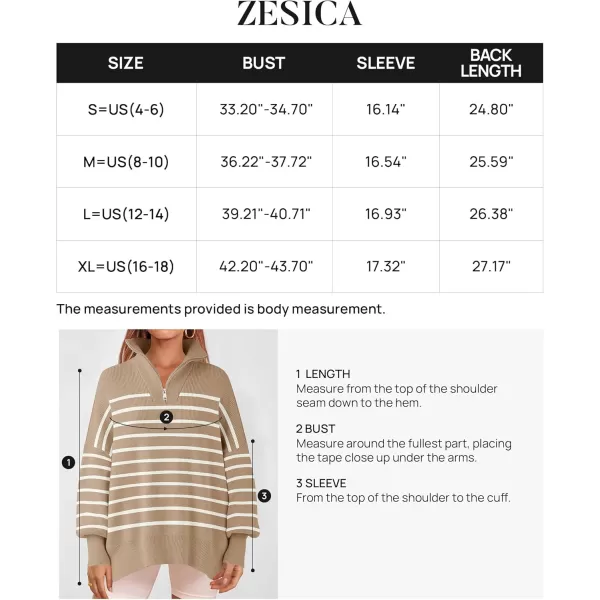 ZESICA Womens Striped Sweaters Half Zipper Long Sleeve Ribbed Knit Loose Oversized Pullover Sweater TopsToffee