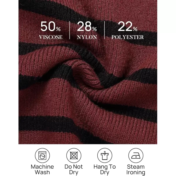 ZESICA Womens Striped Sweaters Half Zipper Long Sleeve Ribbed Knit Loose Oversized Pullover Sweater TopsWine