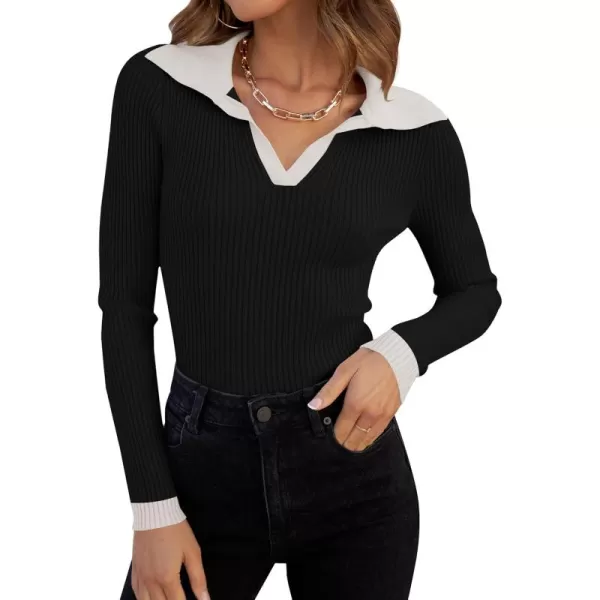 ZESICA Sweaters for Women 2024 Fall Long Sleeve V Neck Ribbed Knit Pullover Tops Casual Slim Fit Basic Tee ShirtsDim