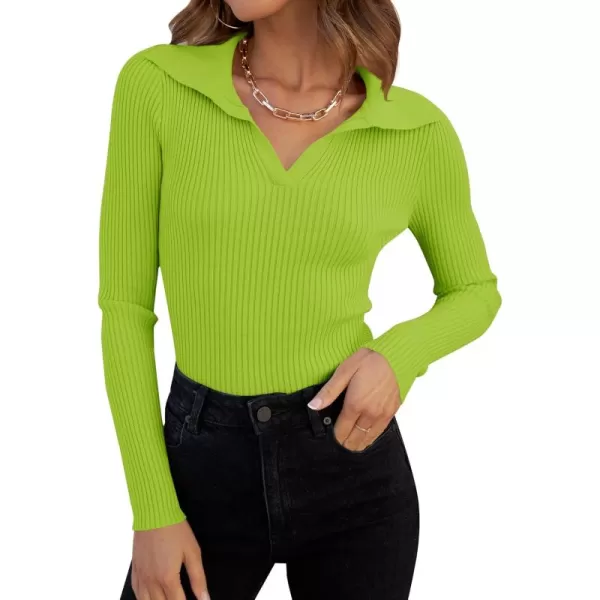 ZESICA Sweaters for Women 2024 Fall Long Sleeve V Neck Ribbed Knit Pullover Tops Casual Slim Fit Basic Tee ShirtsLight Green