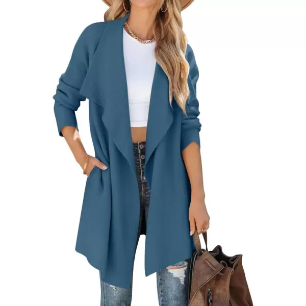ZESICA Womens 2024 Casual Lapel Cardigan Long Sleeve Open Front Irregular Hem Soft Knitted Sweater Coat with PocketsRoyalblue