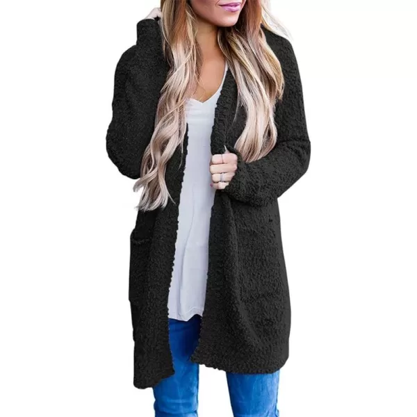 ZESICA Womens 2024 Fall Casual Long Sleeve Open Front Soft Chunky Knit Sweater Cardigan OuterwearBlack