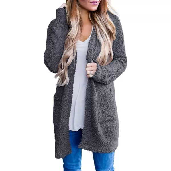 ZESICA Womens 2024 Fall Casual Long Sleeve Open Front Soft Chunky Knit Sweater Cardigan OuterwearCharcoal