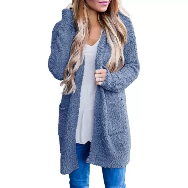 ZESICA Womens 2024 Fall Casual Long Sleeve Open Front Soft Chunky Knit Sweater Cardigan OuterwearDustyblue