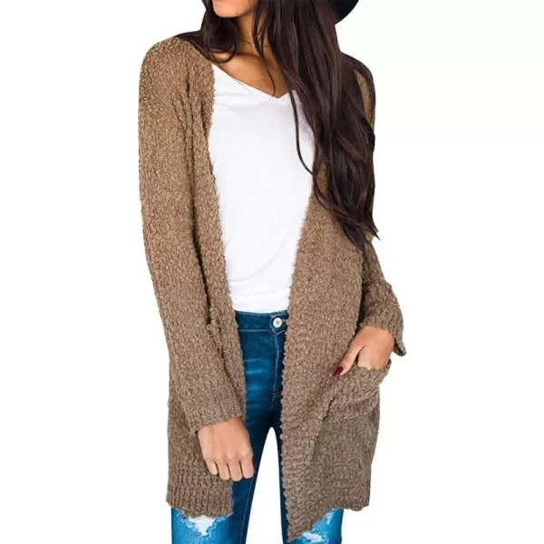 ZESICA Womens 2024 Fall Casual Long Sleeve Open Front Soft Chunky Knit Sweater Cardigan OuterwearMocha