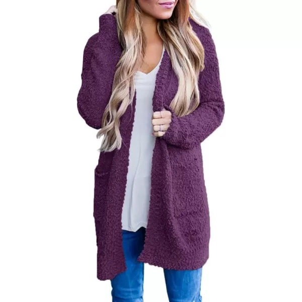 ZESICA Womens 2024 Fall Casual Long Sleeve Open Front Soft Chunky Knit Sweater Cardigan OuterwearPlum