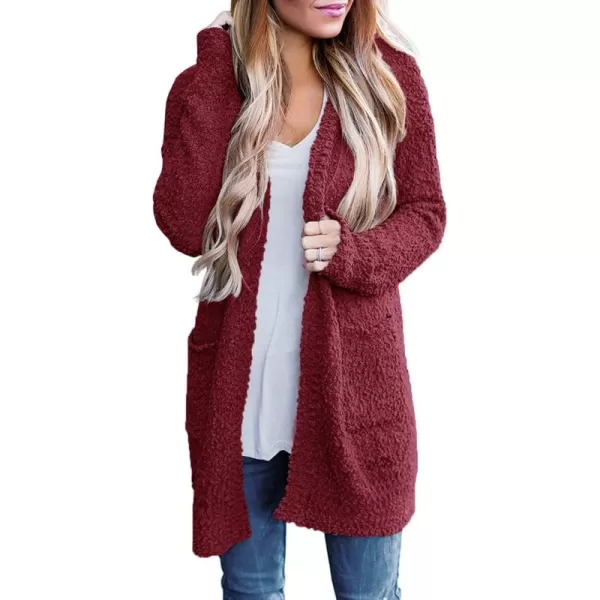 ZESICA Womens 2024 Fall Casual Long Sleeve Open Front Soft Chunky Knit Sweater Cardigan OuterwearWine