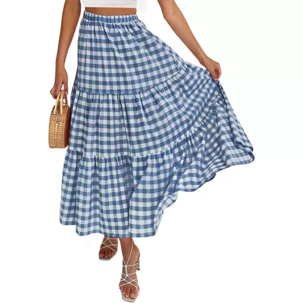 ZESICA Womens 2024 Summer Plaid Flower Elastic High Waist Flowy A Line Maxi Skirt with PocketsDustyblue
