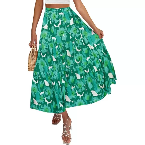 ZESICA Womens 2024 Summer Plaid Flower Elastic High Waist Flowy A Line Maxi Skirt with PocketsViridis