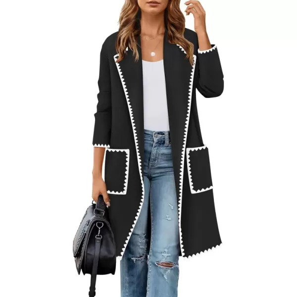 ZESICA Womens Open Front Long Cardigan Sweater Casual Lapel Coatigan Coat 2024 Fall Jacket Outerwear with PocketsBlack