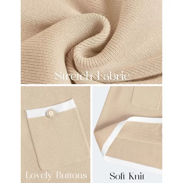 ZESICA Fall Dresses for Women 2024 Long Sleeve Button Color Block Knit Bodycon Short Sweater Dresses with PocketsApricot