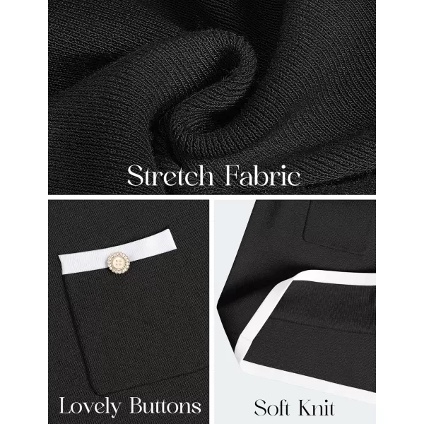 ZESICA Fall Dresses for Women 2024 Long Sleeve Button Color Block Knit Bodycon Short Sweater Dresses with PocketsBlack