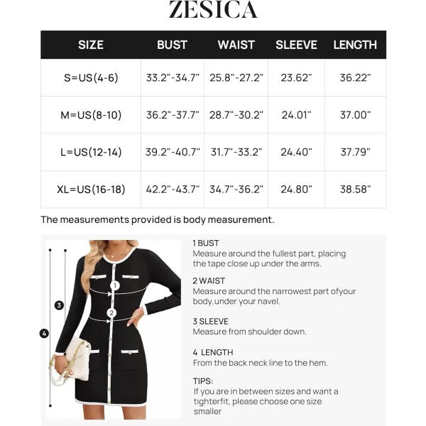 ZESICA Fall Dresses for Women 2024 Long Sleeve Button Color Block Knit Bodycon Short Sweater Dresses with PocketsBlack