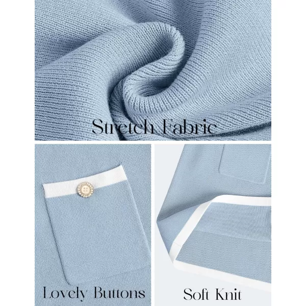 ZESICA Fall Dresses for Women 2024 Long Sleeve Button Color Block Knit Bodycon Short Sweater Dresses with PocketsBlue