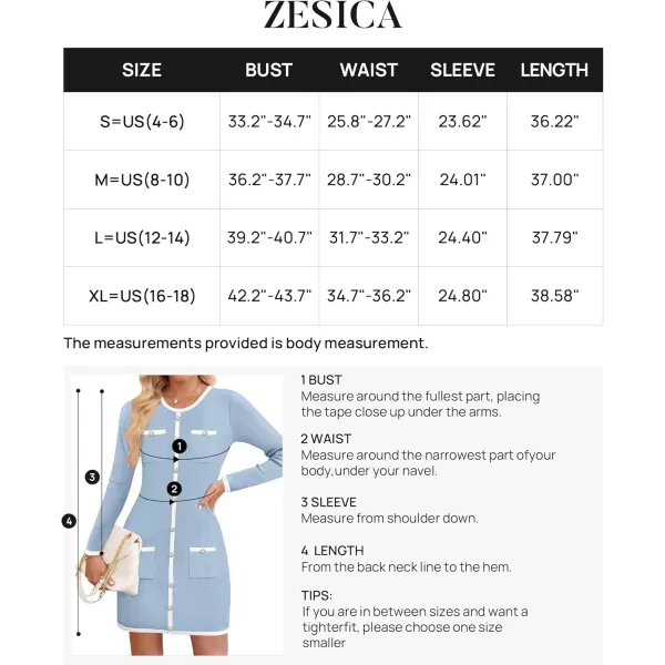 ZESICA Fall Dresses for Women 2024 Long Sleeve Button Color Block Knit Bodycon Short Sweater Dresses with PocketsBlue