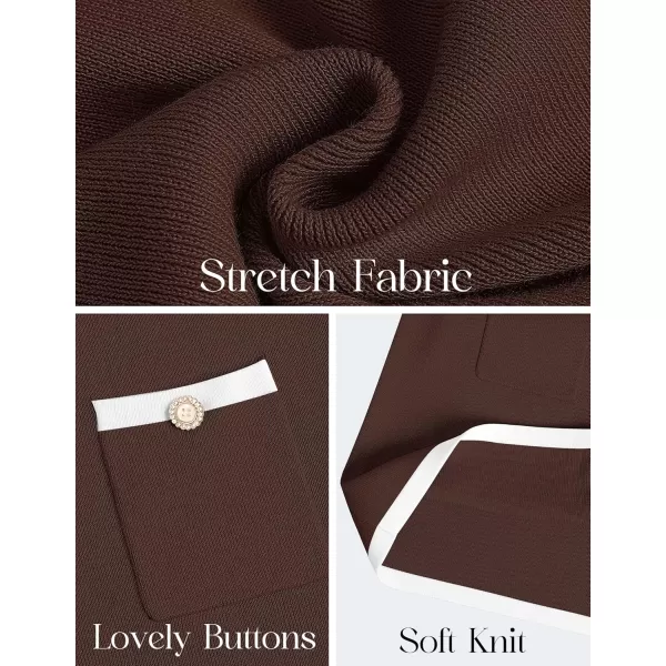 ZESICA Fall Dresses for Women 2024 Long Sleeve Button Color Block Knit Bodycon Short Sweater Dresses with PocketsCoffee