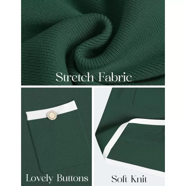ZESICA Fall Dresses for Women 2024 Long Sleeve Button Color Block Knit Bodycon Short Sweater Dresses with PocketsGreen
