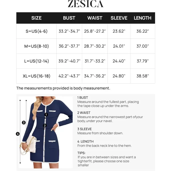 ZESICA Fall Dresses for Women 2024 Long Sleeve Button Color Block Knit Bodycon Short Sweater Dresses with PocketsNavy