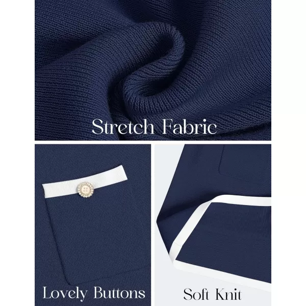 ZESICA Fall Dresses for Women 2024 Long Sleeve Button Color Block Knit Bodycon Short Sweater Dresses with PocketsNavy