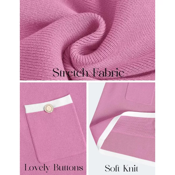 ZESICA Fall Dresses for Women 2024 Long Sleeve Button Color Block Knit Bodycon Short Sweater Dresses with PocketsPink