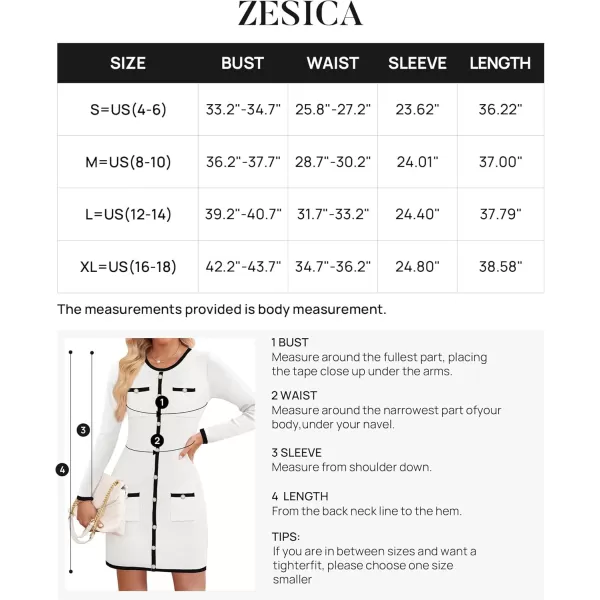 ZESICA Fall Dresses for Women 2024 Long Sleeve Button Color Block Knit Bodycon Short Sweater Dresses with PocketsWhite