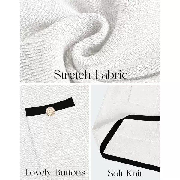 ZESICA Fall Dresses for Women 2024 Long Sleeve Button Color Block Knit Bodycon Short Sweater Dresses with PocketsWhite