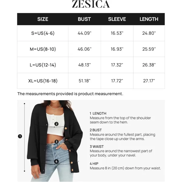 ZESICA Womens 2024 Casual Long Sleeve Cardigan V Neck Button Down Open Front Knit Loose Oversized Sweater CoatBlack