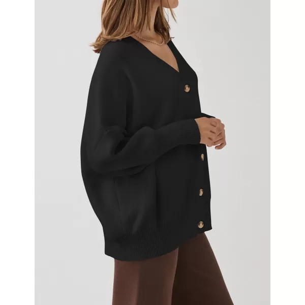 ZESICA Womens 2024 Casual Long Sleeve Cardigan V Neck Button Down Open Front Knit Loose Oversized Sweater CoatBlack
