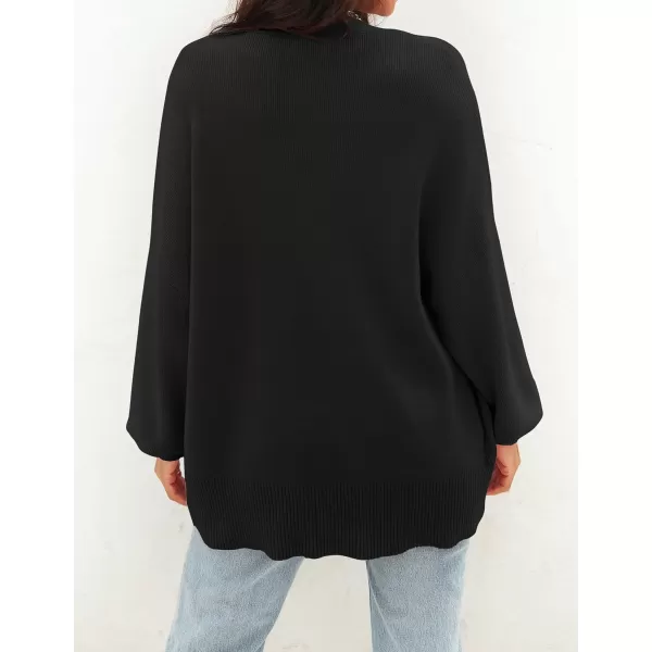 ZESICA Womens 2024 Casual Long Sleeve Cardigan V Neck Button Down Open Front Knit Loose Oversized Sweater CoatBlack