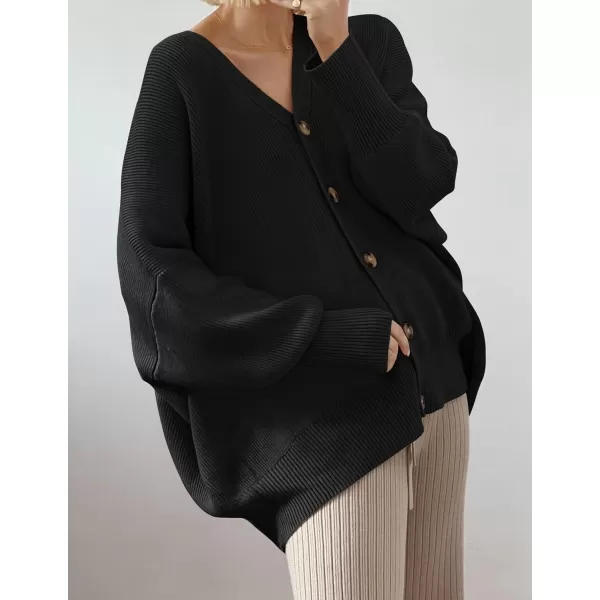 ZESICA Womens 2024 Casual Long Sleeve Cardigan V Neck Button Down Open Front Knit Loose Oversized Sweater CoatBlack