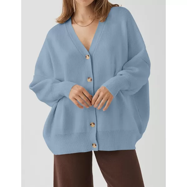 ZESICA Womens 2024 Casual Long Sleeve Cardigan V Neck Button Down Open Front Knit Loose Oversized Sweater CoatBlue