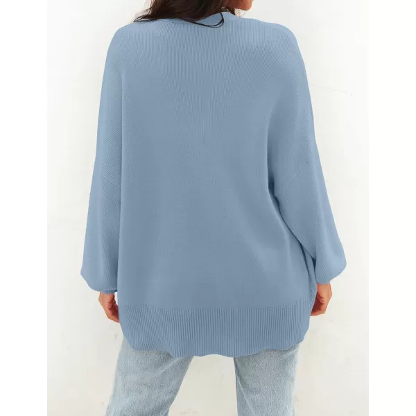 ZESICA Womens 2024 Casual Long Sleeve Cardigan V Neck Button Down Open Front Knit Loose Oversized Sweater CoatBlue