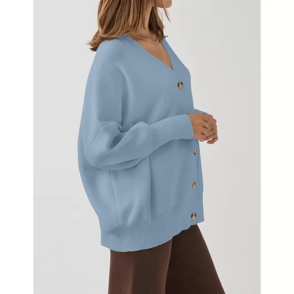 ZESICA Womens 2024 Casual Long Sleeve Cardigan V Neck Button Down Open Front Knit Loose Oversized Sweater CoatBlue