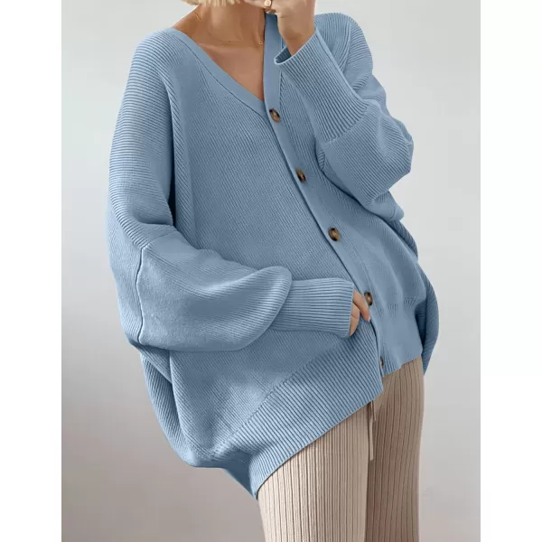 ZESICA Womens 2024 Casual Long Sleeve Cardigan V Neck Button Down Open Front Knit Loose Oversized Sweater CoatBlue