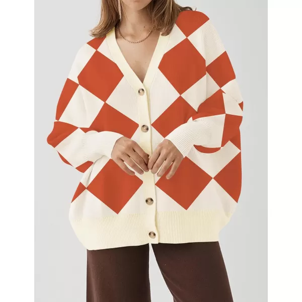 ZESICA Womens 2024 Casual Long Sleeve Cardigan V Neck Button Down Open Front Knit Loose Oversized Sweater CoatBrickred