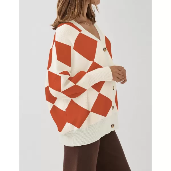ZESICA Womens 2024 Casual Long Sleeve Cardigan V Neck Button Down Open Front Knit Loose Oversized Sweater CoatBrickred