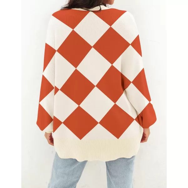 ZESICA Womens 2024 Casual Long Sleeve Cardigan V Neck Button Down Open Front Knit Loose Oversized Sweater CoatBrickred