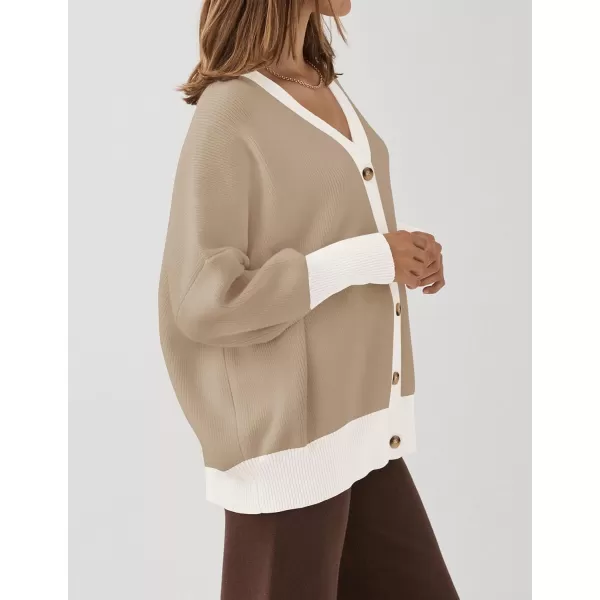 ZESICA Womens 2024 Casual Long Sleeve Cardigan V Neck Button Down Open Front Knit Loose Oversized Sweater CoatCamel
