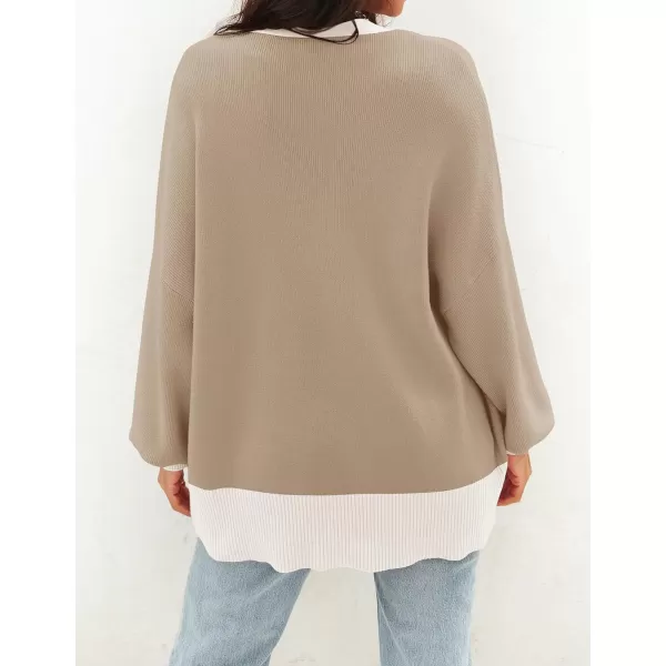 ZESICA Womens 2024 Casual Long Sleeve Cardigan V Neck Button Down Open Front Knit Loose Oversized Sweater CoatCamel