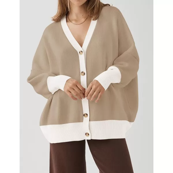 ZESICA Womens 2024 Casual Long Sleeve Cardigan V Neck Button Down Open Front Knit Loose Oversized Sweater CoatCamel