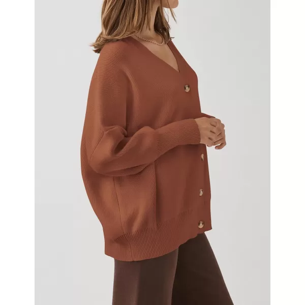 ZESICA Womens 2024 Casual Long Sleeve Cardigan V Neck Button Down Open Front Knit Loose Oversized Sweater CoatCaramel