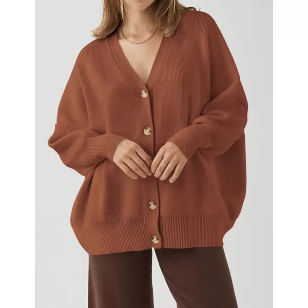 ZESICA Womens 2024 Casual Long Sleeve Cardigan V Neck Button Down Open Front Knit Loose Oversized Sweater CoatCaramel