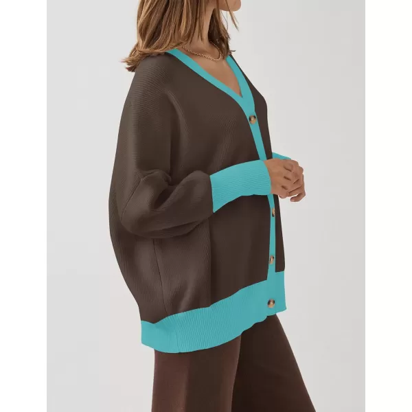 ZESICA Womens 2024 Casual Long Sleeve Cardigan V Neck Button Down Open Front Knit Loose Oversized Sweater CoatCoffee